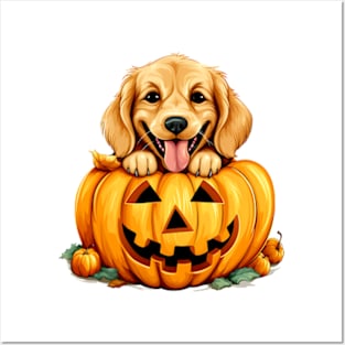 Golden Retriever Dog inside Pumpkin #4 Posters and Art